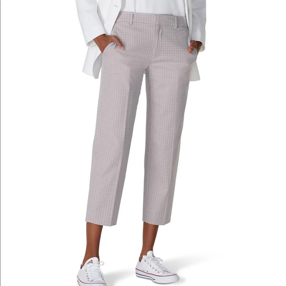 Club Monaco Cropped Ankle Pants in Light Gray Glen Plaid
